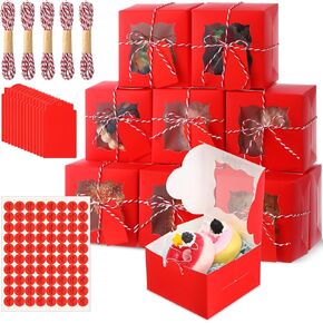 80 Pack Christmas Donuts Boxes with Window 4 x 4 x 2.5 Inch Christmas Cookie Boxes Gift Boxes Xmas for Bakery Cake Small Treat Pastry(Red)