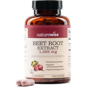 NatureWise Beet Root Capsules 1300mg with Organic Beetroot - Nitric Oxide Booster for Circulation and Heart Health Support - Vegan, Gluten-Free, Non-GMO - 120 Capsules[2-Month Supply]