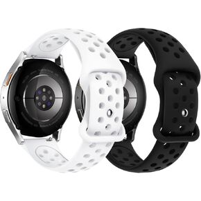 2 PACK Sport Bands Compatible with Samsung Galaxy Watch 7/FE/6/5/4 Watch 5 Pro Watch 4/6 Classic, 20MM Recycled Plastic Soft Breathable Silicone Strap for Women Men