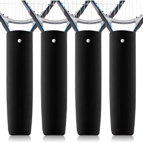 4 Pcs Tennis Racket Handle Covers Protective Handle Wrap Removable Tennis Racket Grip Cover Non Slip Canvas Tennis Racket Sleeve Racket Grip Protector for Active Players, Black