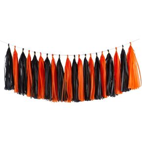 Orange and Black Party Tassel Garland Banner Decorations, Pack of 20