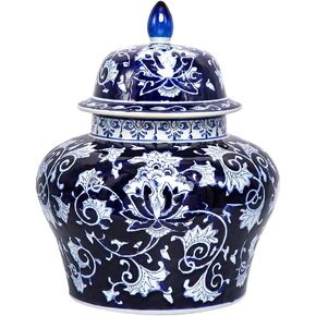 A&B Home Aline Ancient Chinese Style Decorative Porcelain Ginger Jar with Lid, Antique Home Décor, Traditional Chinese Style Housewarming Gift, 14x17, Blue and White