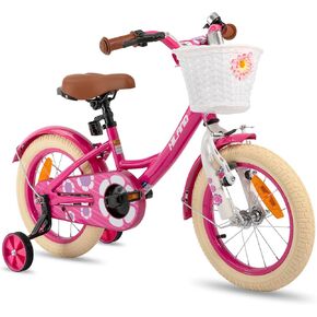 HILAND Girls Bike for Toddlers and Kids Ages 2-7 Years Old, 12 14 16 Inch Kids Bike for Boy and Girl with Training Wheels Basket Bell Rear Rack