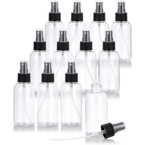 JUVITUS 4 oz / 120 ml Clear Plastic PET Boston Round Bottle (BPA Free) with Black Fine Mist Spray (12 pack)