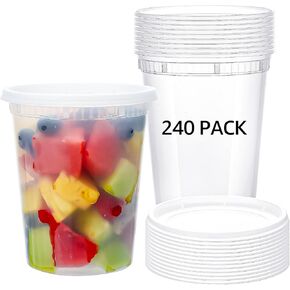 120 PACK, 16 oz Plastic Food Containers with Lids | Airtight, Microwave, Dishwasher, & Freezer Safe | Meal Prep, Disposable, Takeout Deli Soup Slime Round Food Storage Box