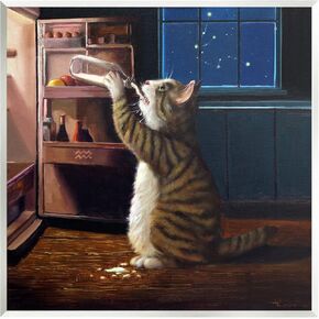 Stupell Industries Midnight Snack Cat Drinking Milk Kitchen Aquarius Symbol Wood Wall Art, Design By Lucia Heffernan