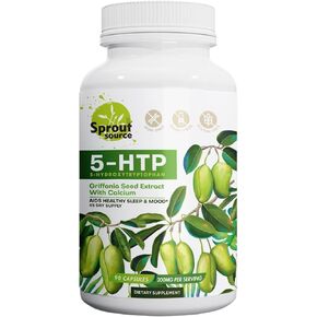 5-HTP Supplement 200mg - Natural Sleep Aid & Mood Support with Calcium – Non-GMO, Gluten-Free – 90 Capsules