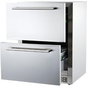 24 Inch Outdoor Drawer Fridge, Counter Double Drawer Beverage Refrigerator, 5.2 Cu.Ft. Weather Proof Stainless Steel Built-in Fridge for Residential Commercial Use Black
