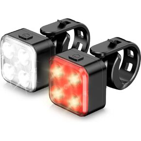 AKALE Rechargeable Bike Light Set, LED Bicycle Lights Front and Rear, 650mah Lithium Battery, Bike Headlight, IPX4 Waterproof, Easy to Install for Men Women Road