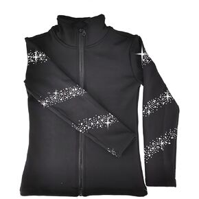 Girl's Black Ice Figure Skating Training Jacket with Sparkling Rhinestone Plush Premium Skating Training Clothes