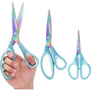 Craft Scissors Set of 3, Sharp All Purpose Scissor, Titanium Teflon Non-Stick Stainless Steel Blade, Rubber Soft Grip Handle,Great for Office Home School Sewing Fabric, 9.3"/8.5"/5.6", Blcak