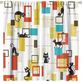 Modern Abstract Curtains,Drop Shapes in Tones Blackout Window Drapes,Retro Mid Century Green Geometric Room Darkening Window Treatment for Kids Boys Girls Bedroom Living Room 42x45 Inch