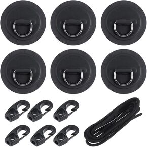 PATIKIL D-Ring Patch Stainless Steel D-Ring PVC Patch Pad No Glue Include with Elastic Cords and Hooks for Inflatable Boat Paddle Board Canoe Surfboard