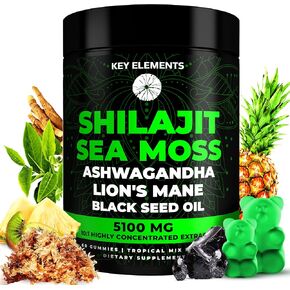 Organic Shilajit Gummies with Sea Moss Gummies - Shilajit Supplement for Immune Support - Pure Himalayan Shilajit and Ashwagandha with Sea Moss and Shilajit, Lion’s Mane Extract and Black Seed Oil