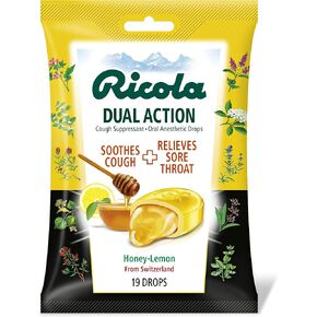 Ricola Dual Action Honey Lemon Cough Drops, 19 Count