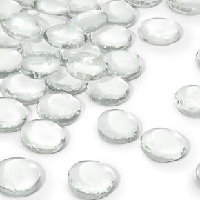 DomeStar 1LB Flat Glass Marbles, 30-35PCS Large Glass Beads Transparent Decorative Glass Pebbles Clear Gemstone Flat Glass Stones for Crafts Vase Fillers Fish Tank Aquarium DIY (1.1"-1.4")