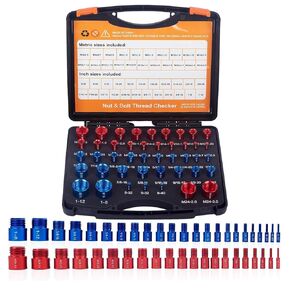 44pcs Nut and Bolt Thread Checker (Red & Blue), Inch & Metric Nut and Bolt Identifier Gauge, New Individually Assembled Nut and Bolt Size Gauge Set, Quickly Checking,