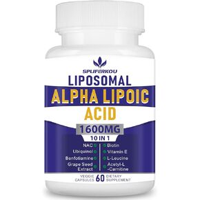 Liposomal Alpha Lipoic Acid 1600mg per Serving, ALA Supplement for Antioxidant Health,Energy and Metabolism-Gluten Free & GMO 60 Capsules