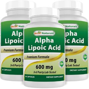 Best Naturals Alpha Lipoic Acid 600 mg 60 Capsules - ALA Powerful Antioxidant (60 Count (Pack of 3))