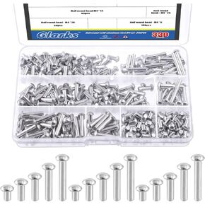 Glarks 330Pcs M4x6/10/14/20/25 Aluminum Brazier Head Solid Rivets Length 6mm 10mm 14mm 20mm 25mm Aluminum Rivets Fasteners High Corrosion Resistance for Metal Joining and Repair