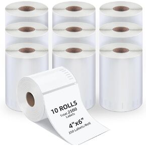 4"x6" Thermal Shipping Label Roll, 250 Labels/Roll, Commercial Grade, Permanent Adhesive, Compatible with Most Thermal Printers (10 Roll)