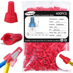 400PCS Red Wire Connectors Nuts, Winged Electrical Wire End Connectors Caps, Easy Twist-On Screw On Type Connectors for 22-8 AWG,HS P12 Screw Terminals for Connect Electrical Wiring