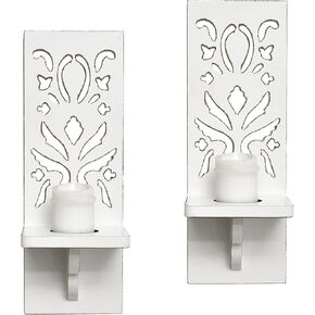 Farmhouse Rustic Wooden Candle Sconces Boho Wall Decor Set of 2, White
