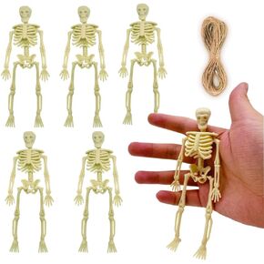 6PCS Halloween Mini Skeleton Figurine Decoration,6" Small Posable Plastic Skeleton Figure for Haunted House Accessories Party Favors