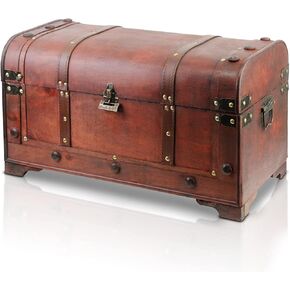 Pirate Treasure Chest Storage Box - Dallas 15.3''x8.7''x11'' - Durable Wood & Metal - Unique, Handmade, Vintage Design with A Front Lock - Striking Decorative Object - The Best Gift