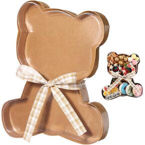 12'' Bear Shape Fillable Cardboard Charcuterie,Fillable Paper Mache with Clear Lid,Fillable Tray Charcuterie for Thanksgiving Day Christmas Birthday Party Decorative Gift Box Tray(Khaki) in Kuwait