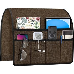 Joywell Couch Remote Holder Sofa Armrest Organizer Non Slip Arm Chair Caddie for Recliner with 6 Pocket Storage for Magazine, Tablet, Phone, iPad, Beige White