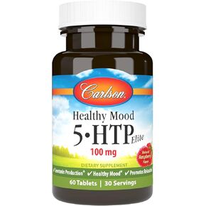 Carlson Healthy Mood 5-HTP Elite 100 mg with Vitamin B6 - Mood Support & Relaxation Supplement - Raspberry Chewable - 60 Tablets