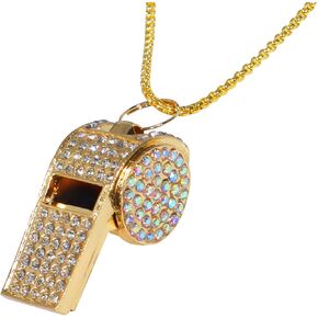 Gold Whistle with Detachable Case and Chain for Coaches Metal Crystal Rhinestone Whistle for Referees, Teachers, Sports, and Training