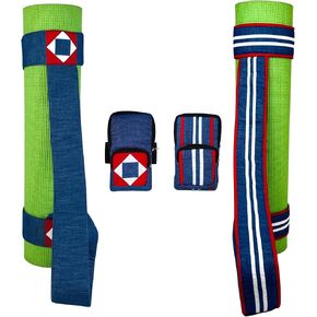 Set of 4 Christmas Denim Goodies.Strips Yoga Mat Holder-Star Yoga Mat Holder-Star & Strips Arm Band Wallets.Handmade Gift for Birthday,Graduation,Holidays,Thanksgiving,Xmas
