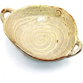 Ceramic Decorative Bowl with Handles, Hand-Kneaded, 10 Inches