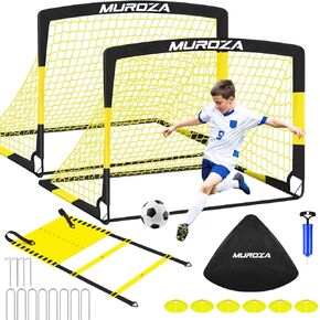Kids Soccer Goals for Backyard Set, 2 Pack of 4x3 ft Portable Pop Up Soccer Nets with Soccer Ball, Agility Ladder, Cones, Complete Training Equipment for Youth, Toddler Outdoor Sports Games