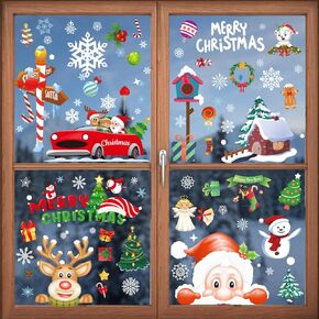Christmas Snowflakes Window Clings White Christmas Tree Elk Snow House Window Stickers Winter Decorations for Christmas Party