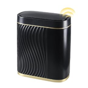 Bathroom Small Trash Can 2 Gallon Black Sensor Garbage Can with Lid, Plastic Automatic Trash Bin, Slim Motion Sensor Trash Can, Waterproof Smart Waste Bin for Living Room, Office, Bedroom