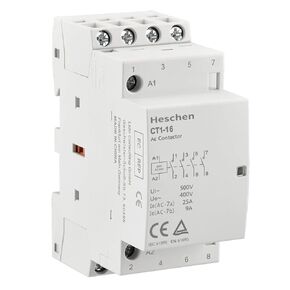 Household AC Contactor, CT1-16, Ie 16A, 4 Pole, Four Normally Open, AC/DC 24V Coil Voltage, 35mm DIN Rail Mount