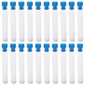 20Pcs Clear Plastic Test Tubes with Blue Caps,16×100mm Clear Tube for Scientific Experiments, Halloween, Christmas