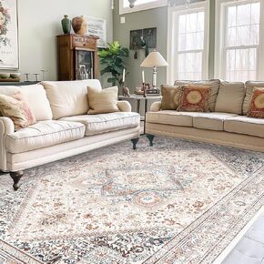 Area Rug 5 x 7 Large Vintage Boho Rug Non Slip Medallion Distressed Print Stain Resistant Carpet Shabby Chic Farmhouse Washable Rug for Living Room Dining Room Indoor/Outdoor Rugs