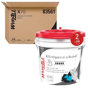 WypAll Power Clean X70 Medium Duty Cloths in a Bucket (83561), Long Lasting Performance, White, 1 Bucket, 220 Cloths / Pack, 2 Packs / Case