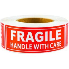 300PCS Fragile Stickers for Shipping Moving,1x3 Inch Small Glass Handle with Care Fragile Stickers Strong Adhesive Warning Packing Labels Mailing Stickers (Red)