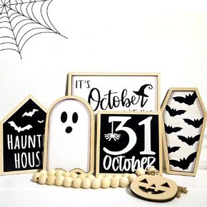 Halloween Tiered Tray Deco Halloween Party Decorations for Table Shelf or Hanging Ornaments Decor