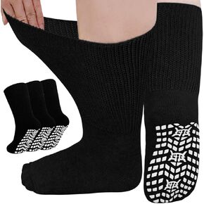 Diabetic Socks for Men Women: Extra Wide Sock with Grips, Non-Binding Edema Non Slip Hospital Socks for Swollen Feet