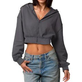 TZLDN Womens Zip Up Hoodies Cropped Sweatshirts Casual Long Sleeve Tops Y2k Jackets Fall Outfits Winter Fashion Clothes 2024