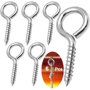 YGAOHF 2.5 Inches Stainless Steel Screw Eyes, 6 Pack M6 Heavy Duty Eye Hooks Screw, Eye Bolts Screw in Eye Hooks for Wood, Eye Bolts for Secure Cable Wires, Indoor & Outdoor Use