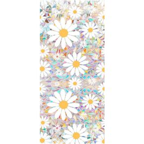 Retro Magnolia Flowers Window Privacy Film,Stained Glass Decals Colorful Floral Privacy Rainbow Decals Living Room Sun Blocking Decor Removable Static Cling Stickers,16.93x39.37inch