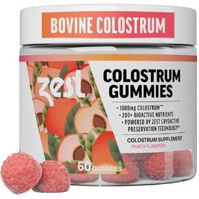 Zest Bovine Colostrum Supplement Gummies for Adults - Ethically Sourced High IgG for Gut Health, Immunity, Bloating, Skin & Hair - Keto & Gluten Free - Peach Flavor (60 Gummies, 1,000mg Colostrum)
