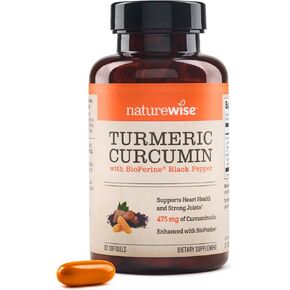 NatureWise Curcumin Turmeric 500mg Per Pill - Extra Strength, Enhanced Absorption - 95% Curcuminoids & BioPerine Black Pepper for Joint Support - Gluten-Free, Non-GMO - 30 Count[1-Month Supply]